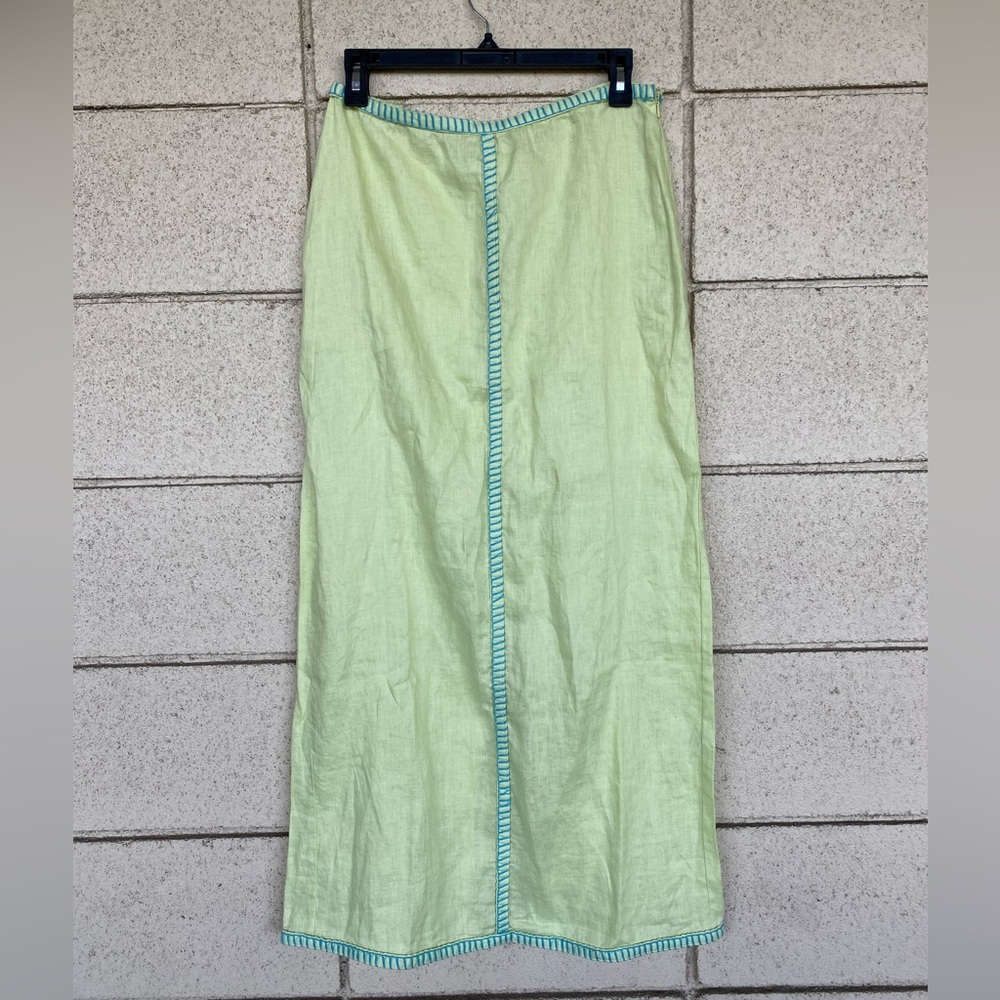 Magaschoni Linen Midi Skirt Green Blue Size 6